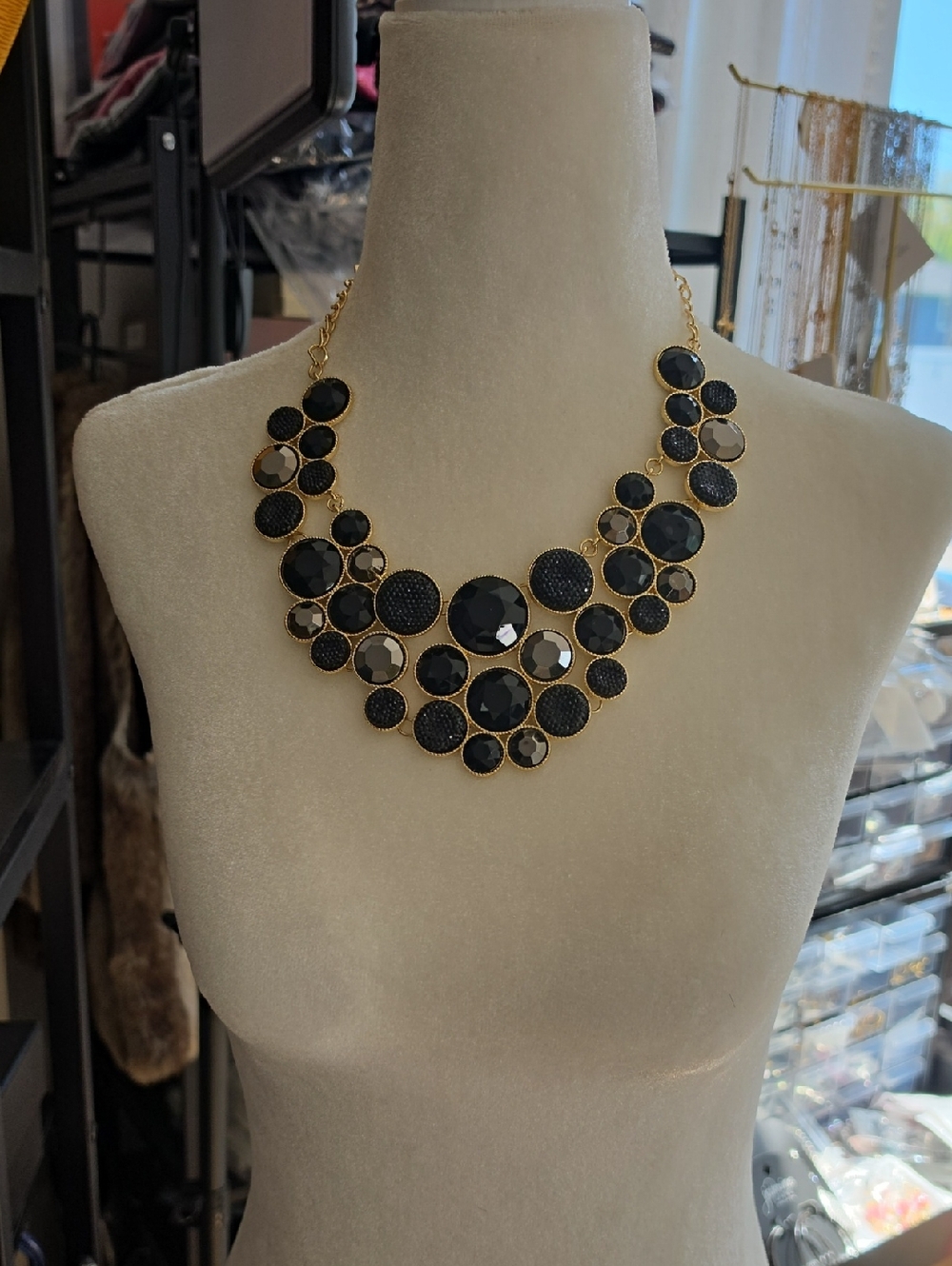 INC International Concepts Black and Gold Multi-Circle Statement Necklace